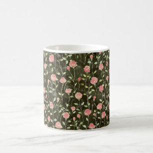 Black Pink Rose Floral Coffee Mug
