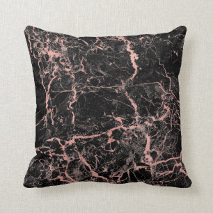 Black Pink Rose Gold Abstract Marble Glam Cushion