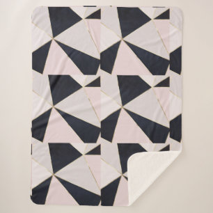 Black Pink Rose Gold Geometric Sherpa Blanket
