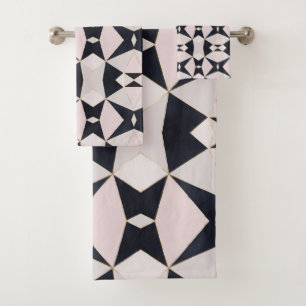 Black Pink Rose Gold Kaleidoscope Geometric Bath Towel Set