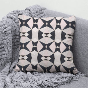 Black Pink Rose Gold Kaleidoscope Geometric Cushion