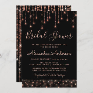 Black Pink Rose Gold String Lights Bridal Shower Invitation