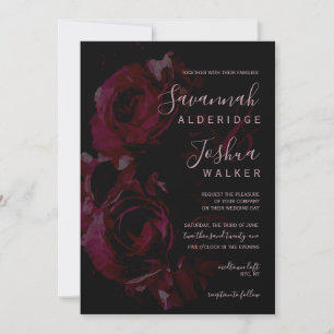Black & Pink Rose Watercolor Wedding Invitation