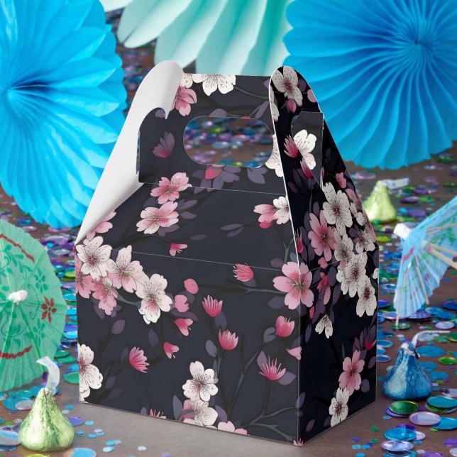 Black Pink Sakura Flowers, Pattern Design,  Favour Box (Party)