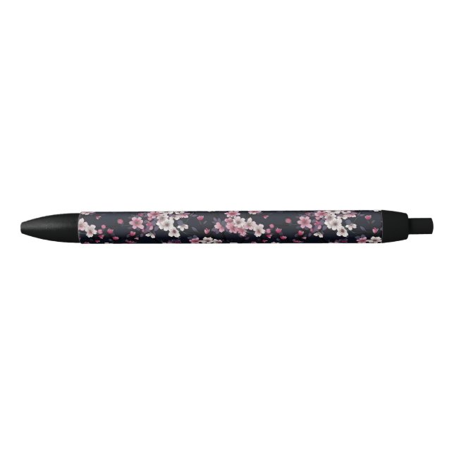 Black Pink Sakura Flowers, Pattern Design,  Ink Pen (Front)