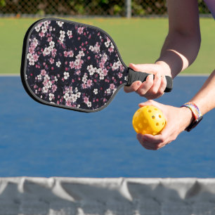 Black Pink Sakura Flowers, Pattern Design,  Pickleball Paddle