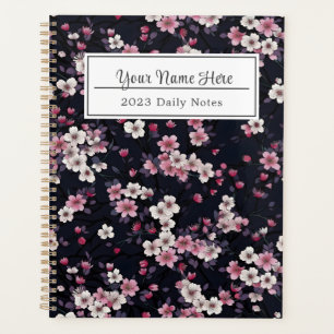 Black Pink Sakura Flowers, Pattern Design, Planner