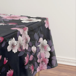 Black Pink Sakura Flowers, Pattern Design,  Tablecloth