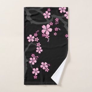 Black Pink Sakura japanese design :: Hand Towel