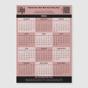 Black Pink Salon Logo QR-code 2026 Calendar Magnet