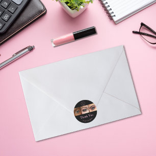 Black Pink Script Logo Photo Makeup Thank You Classic Round Sticker