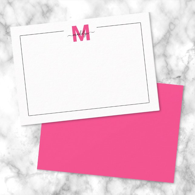 Black Pink Script Name Monogram Card (Black Pink Script Name Monogram Note Card)