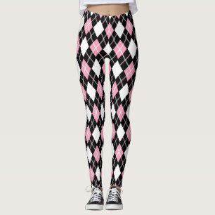Black & Pink Seamless Argyle Pattern Leggings