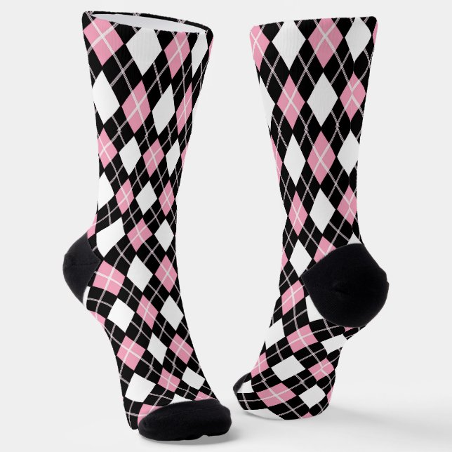 Black & Pink Seamless Argyle Pattern  Socks (Angled)
