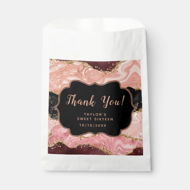 Black Pink Sequins Agate Sweet Sixteen Thank You Favour Bag (Front)