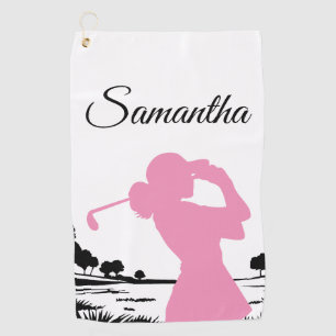 Black & Pink Silhouette Design Golf Towel