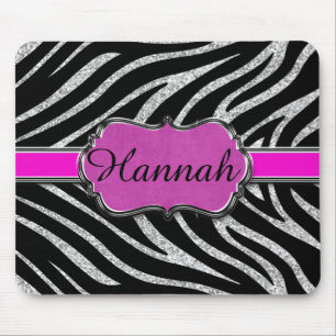 Black Pink Silver Glitter Zebra Personalised Mouse Pad