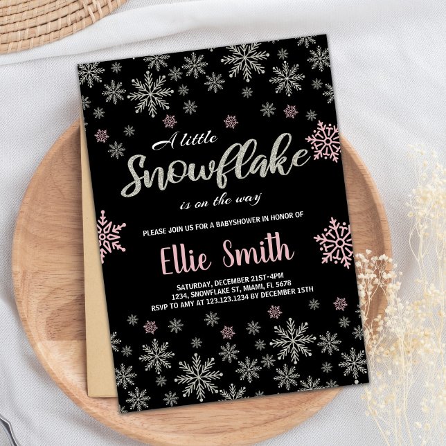 Black Pink Silver Winter Baby Shower Invitations (Black Pink Silver Winter Baby Shower Invitations)