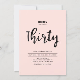 Black & Pink   Simple 30th Birthday Party Invitation