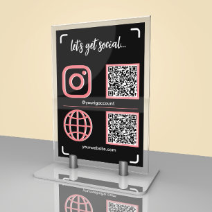 Black & Pink Social Media Sign With QR Code Table Number