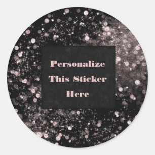 Black & Pink Sparkling Lights Glam Sparkle Glitter Classic Round Sticker