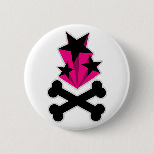 Black Pink Stars Crossbones 6 Cm Round Badge