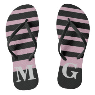 Black Pink Striped Cool Simple Patterns Thongs