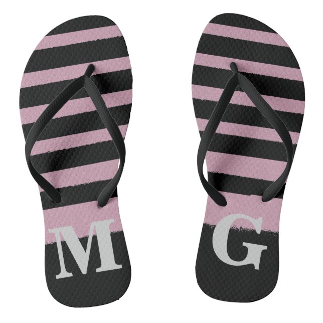 Black Pink Striped Cool Simple Patterns Thongs (Footbed)