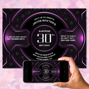 Black Pink Surprise 30th Birthday Party Invitation
