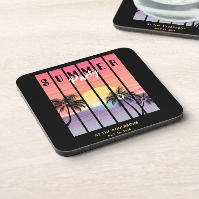 Black Pink Synthwave Summer Party Coaster (Left Side)