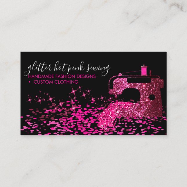 Black Pink Tailor Fashion Stylist Quilting Sewing Business Card (Front)