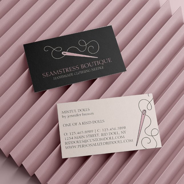 Black Pink Tailor Seamstress Alterations Needle Business Card (Black Pink Tailor Seamstress Alterations Needle Business Card)