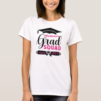 Black & Pink Text Custom Women White Grad Squad T-Shirt