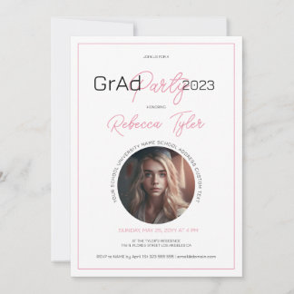 Black & Pink Text Grad Party Invite Custom Photo