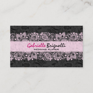 Black & Pink Vintage Floral Lace Wedding Designer Business Card