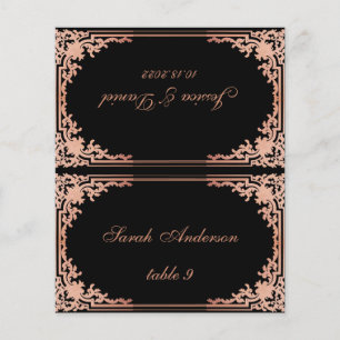 Black Pink Vintage Printed Name Wedding Place Card