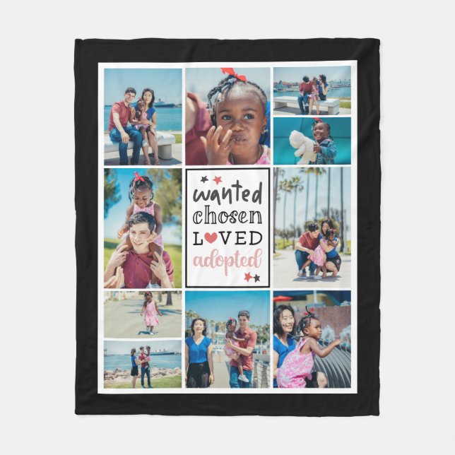 Black Pink Wanted Chosen Loved Adopted Collage Fleece Blanket (Front)
