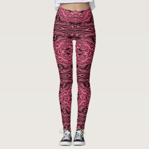 Black Pink Wavy Striped Leggings with Custom Colou