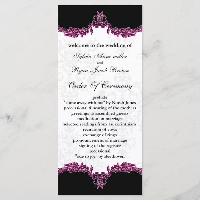 black pink Wedding program (Front)