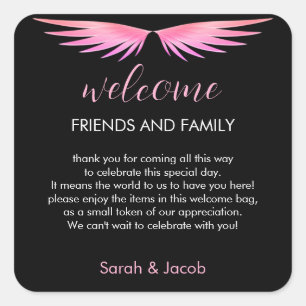 Black Pink Wedding Welcome Square Sticker