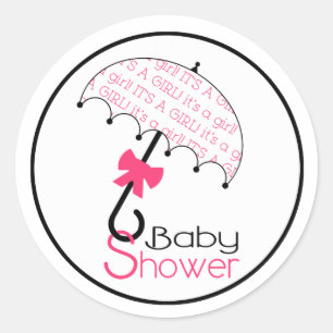 Black Pink & White Baby Shower Umbrella Sticker