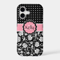 Black Pink & White Damask & PolkaDot Pattern 3