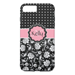Black Pink & White Damask & PolkaDot Pattern 3 iPhone 8 Plus/7 Plus Case
