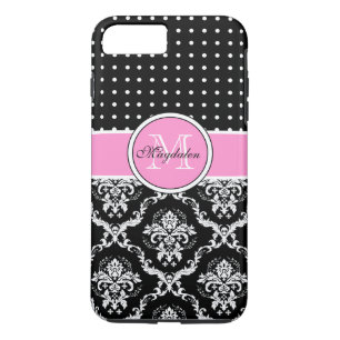 Black Pink & White Damask & PolkaDot Pattern iPhone 8 Plus/7 Plus Case