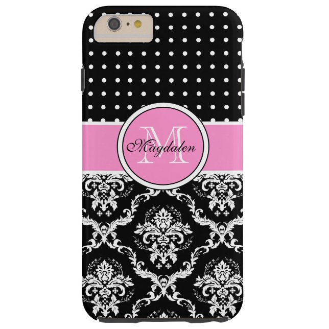 Black Pink & White Damask & PolkaDot Pattern Case-Mate iPhone Case (Back)