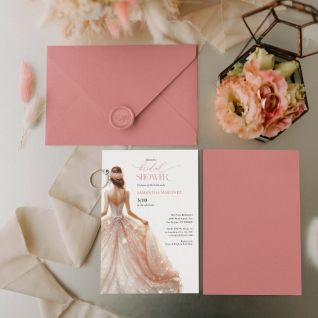 Black Pink White Glam Gown Bridal Shower Invite (Creator Uploaded)