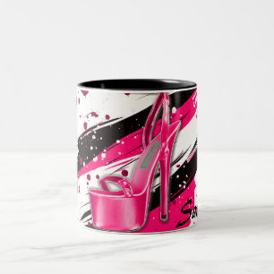 Black, Pink & White Hot High Heels Two-Tone Coffee Mug