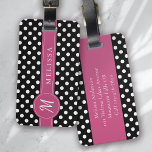 Black Pink White Monogram Polka Dots Luggage Tag<br><div class="desc">A modern two-tone polka dot design with a chic monogram.</div>