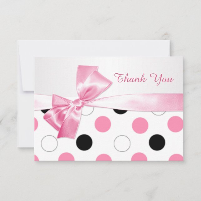 Black, pink, white polka dot Bat Mitzvah Thank You (Front)