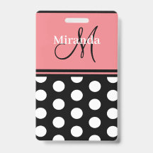 Black Pink White Polka Dots Monogram Script